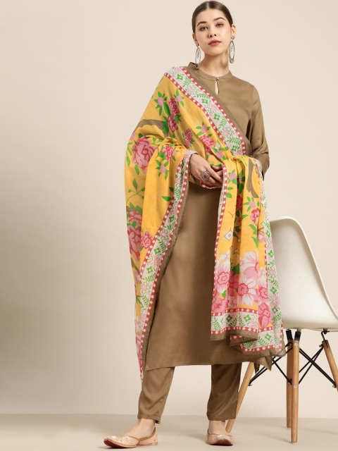 

Moda Rapido Women Brown Solid Kurta with Trousers & Dupatta