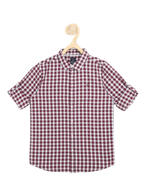 

Allen Solly Junior Boys Maroon Slim Fit Gingham Checked Pure Cotton Casual Shirt