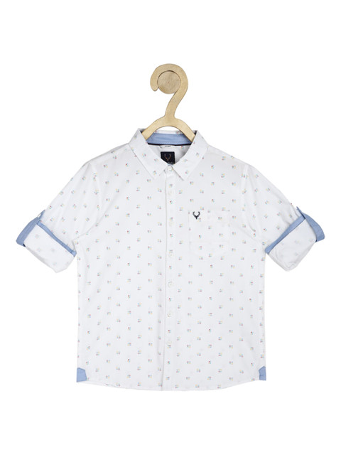

Allen Solly Junior Boys White Slim Fit Opaque Printed Pure Cotton Casual Shirt