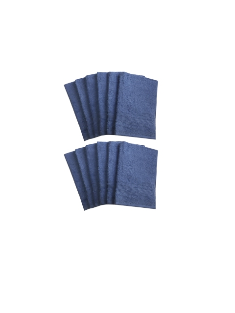 

Lushomes Pack Of 12 Blue Solid Pure Cotton 450 GSM Hand Towels