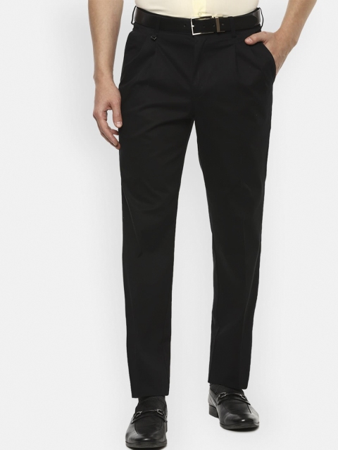 

Van Heusen Men Black Pleated Formal Trousers