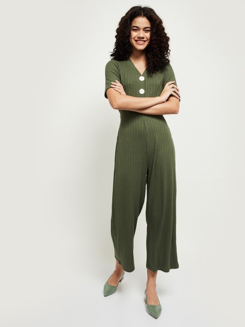 

max Olive Green Striped Basic Jumpsuit