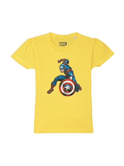 

Marvel by Wear Your Mind Girls Yellow & Red Captain America Printed Pure Cotton T-shirt