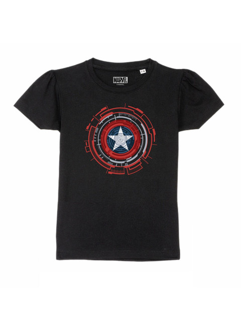 

Marvel by Wear Your Mind Girls Black Captain America Printed Pure Cotton T-shirt