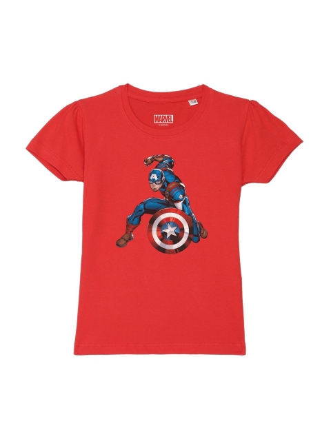 

Marvel by Wear Your Mind Girls Red & Blue Marvel Avengers Printed Pure Cotton T-shirt