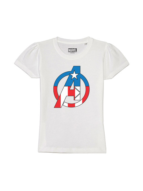 

Marvel by Wear Your Mind Girls White & Blue Captain America Printed Puff Sleeves T-shirt