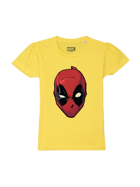 

Marvel by Wear Your Mind Girls Yellow Printed Puff Sleeves Pure Cotton T-shirt