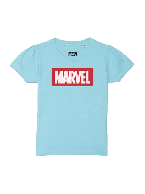 

Marvel by Wear Your Mind Girls Blue Marvel Printed Pure Cotton T-shirt
