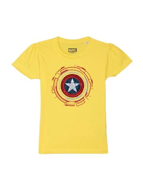 

Marvel by Wear Your Mind Girls Yellow Captain America Printed Pure Cotton T-shirt