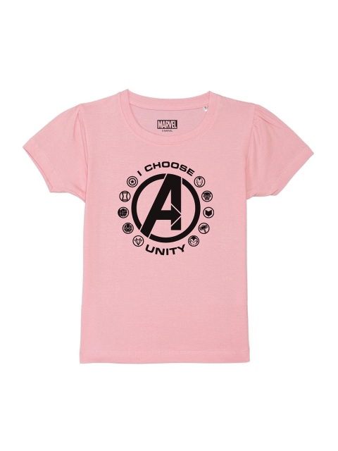 

Marvel by Wear Your Mind Girls Pink & Black Avengers Printed Pure Cotton T-shirt