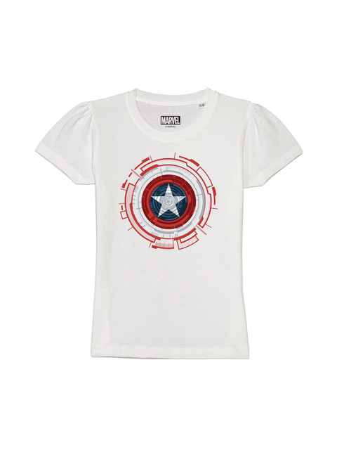 

Marvel by Wear Your Mind Girls White & Red Marvel Printed Puff Sleeves T-shirt