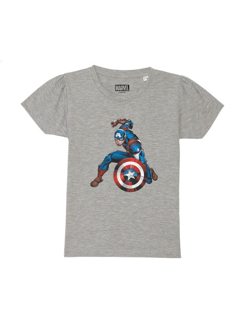 

Marvel by Wear Your Mind Girls Grey Captain America Printed Pure Cotton T-shirt