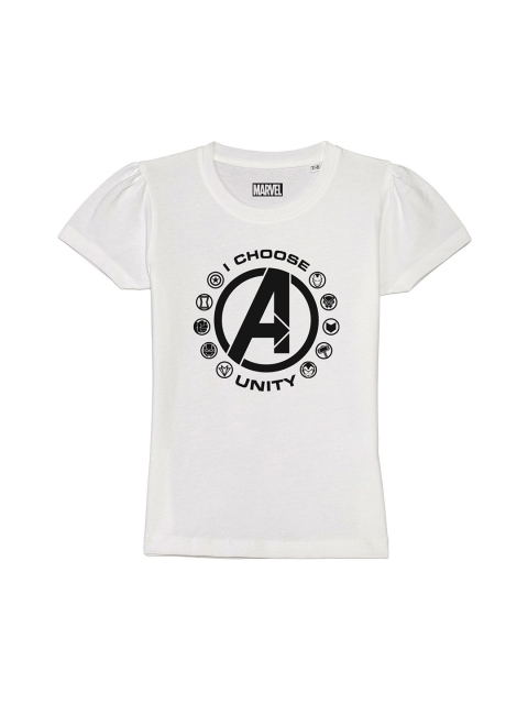 

Marvel by Wear Your Mind Girls White & Black Avengers Printed Pure Cotton T-shirt