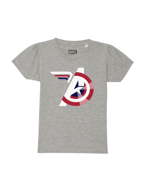

Marvel by Wear Your Mind Girls Grey & White Captain America Printed Pure Cotton T-shirt