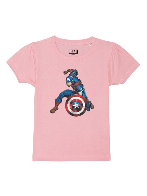 

Marvel by Wear Your Mind Girls Pink Captain America Printed T-shirt