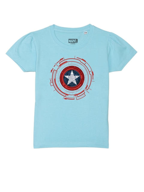 

Marvel by Wear Your Mind Girls Blue Captain America Printed Pure Cotton T-shirt