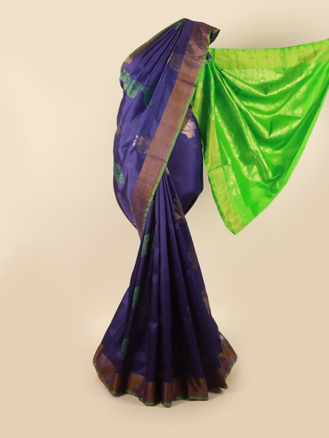 

Pothys Violet & Green Floral Zari Pure Silk Saree