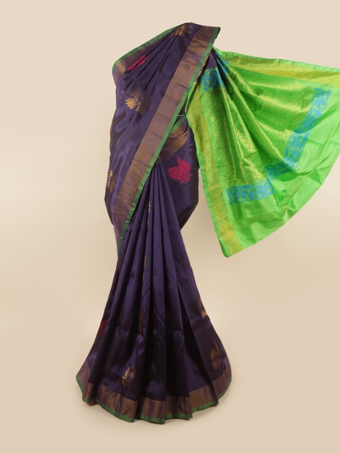 

Pothys Violet & Green Ethnic Motifs Zari Pure Silk Saree