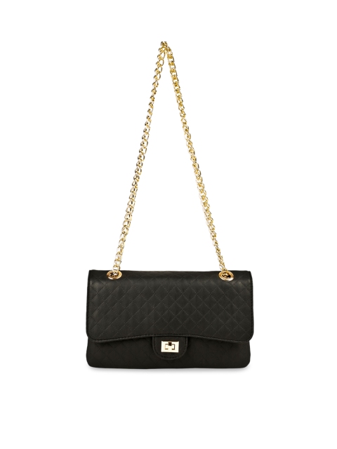 

SASSAFRAS Black Textured Structured Sling Bag with Quilted Details