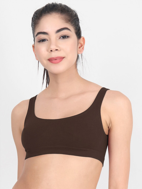 

JoE Hazel Brown Workout Bra Non Padded Seamless Rapid Dry