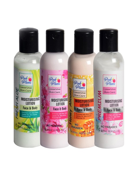 

Pink Plums Pack Of 4 Aloevera Almond Blossom Premium Body Lotion 800 ml, Multi
