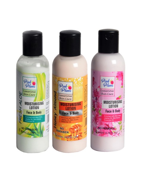 

Pink Plums Unisex Aloevera Almond Blossom Body Lotion Pack of 3 200 ml each, Multi