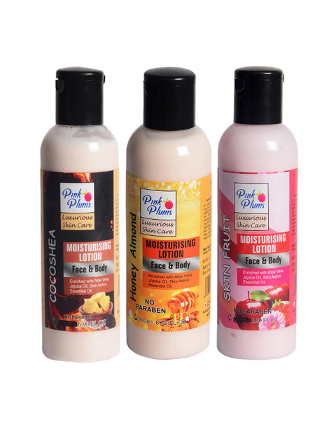 

Pink Plums Unisex Pack of 3 Paraben Free Body Lotion 200 ML Each, Multi