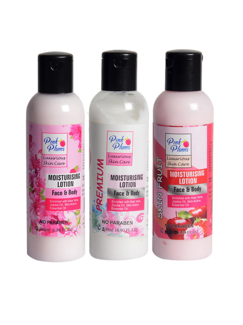 

Pink Plums Set of 3 Pink Blossom - Premium & Skin Fruit Body Lotions, Multi