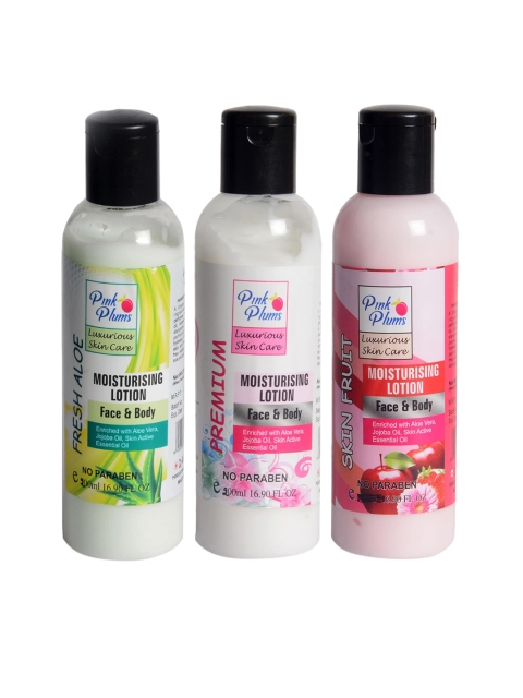 

Pink Plums Pack of 3 Aloevera Premium Skin Fruit Body Lotions 200 ML Each, Multi