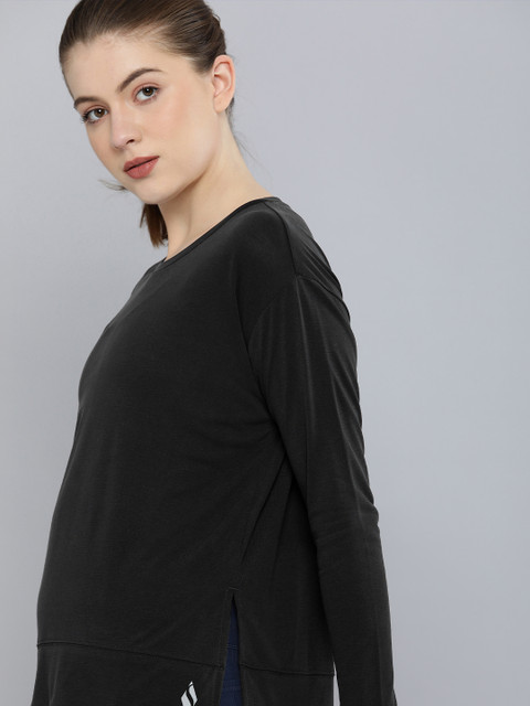 

Skechers Women Black Solid Drop-Shoulder Sleeves T-shirt