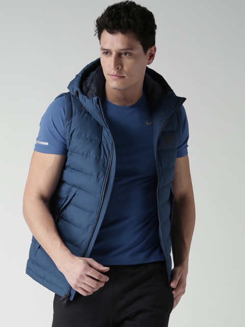 Nike Blue Quilted NSW Sleeveless Hooded Jacket available at myntra for Rs.4197