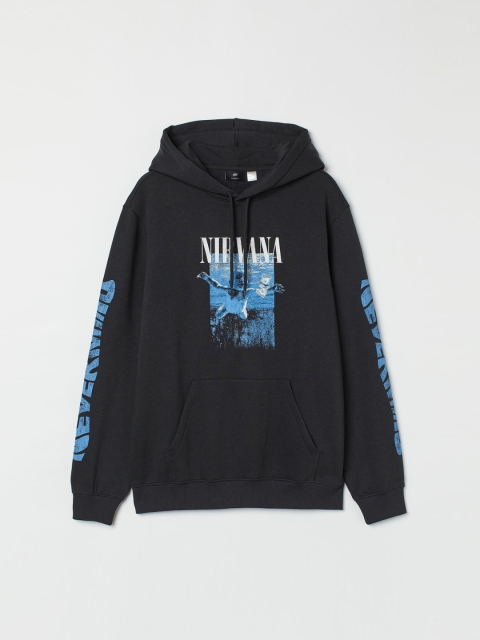 

H&M Men Black Motif-detail hoodie
