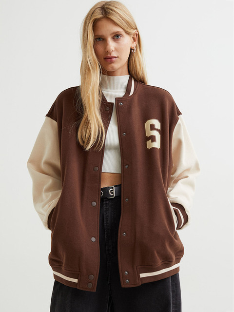 

H&M Women Brown Block-coloured Baseball Jacket