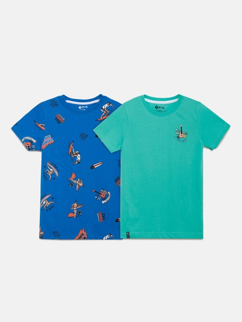 

3PIN Boys Blue & Green 2 Printed T-shirt