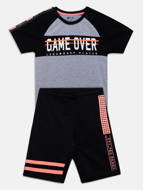 

3PIN Boys Grey & Black Printed T-shirt with Shorts