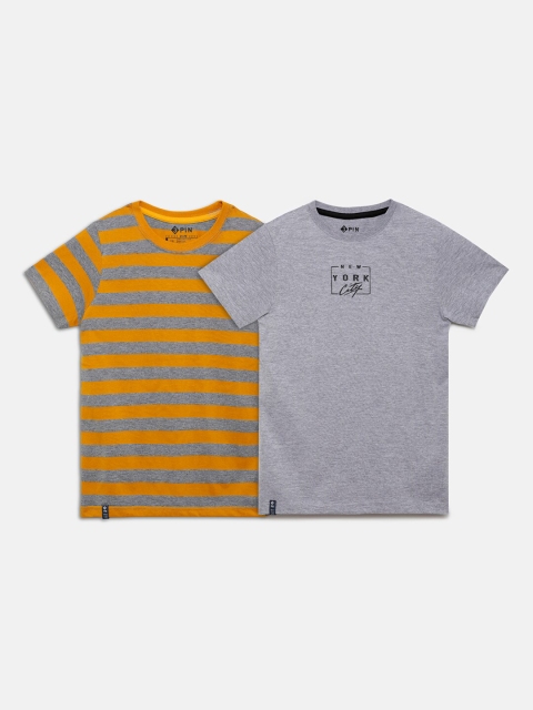 

3PIN Boys Pack Of 2 Grey & Yellow Striped T-shirt