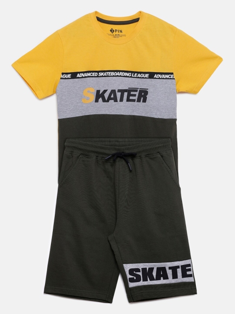 

3PIN Boys Yellow & Green Printed Cotton T-shirt with Shorts
