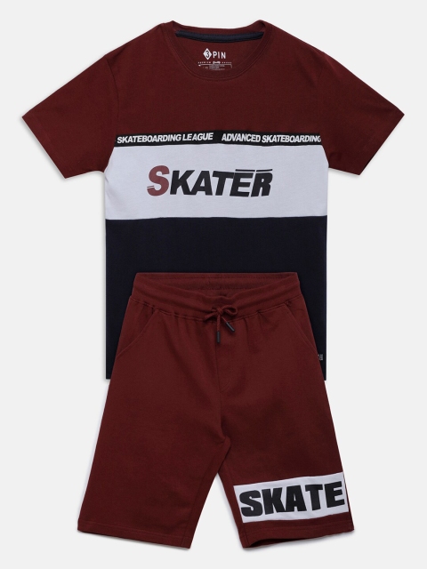 

3PIN Boys Maroon & White Pure Cotton Printed T-shirt with Shorts