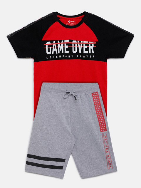 

3PIN Boys Red & Grey Printed Pure Cotton T-shirt With Shorts