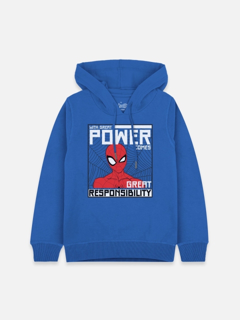 

Kids Ville Boys Blue Spiderman Printed Hooded Sweatshirt