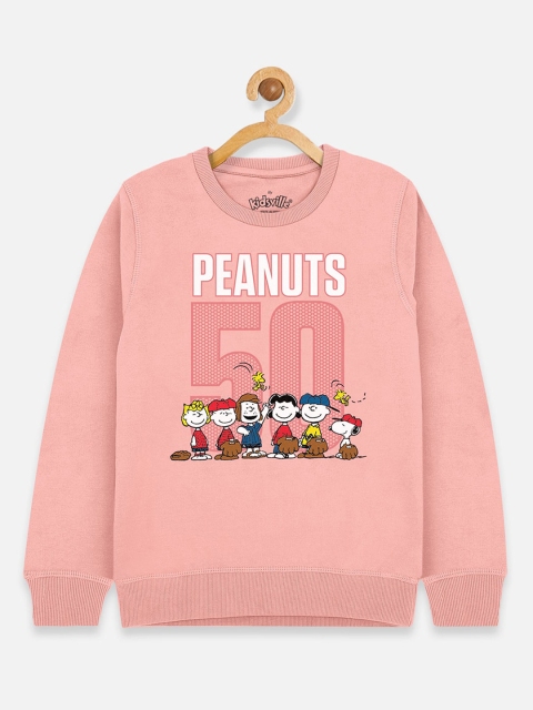 

Kids Ville Boys Peach-Coloured Peanuts Printed Sweatshirt