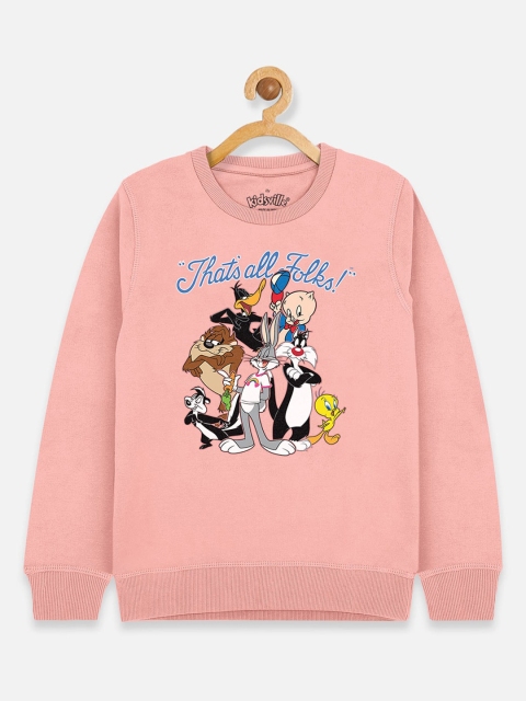 

Kids Ville Boys Pink Looney Tunes Printed Pure Cotton Biowashed Sweatshirt
