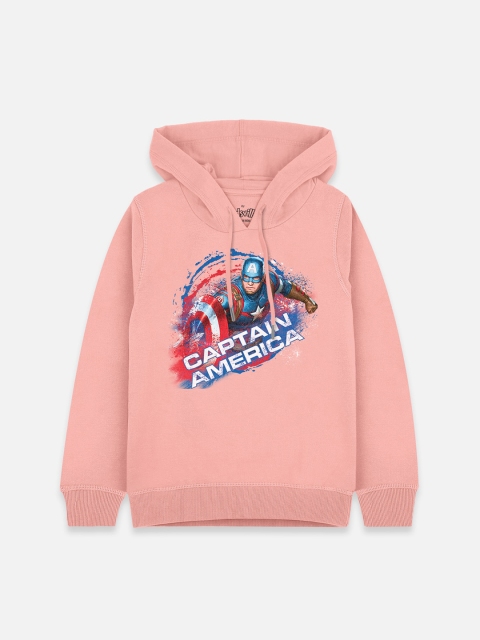 

Kids Ville Boys Pink Captain America Printed Hooded Sweatshirt