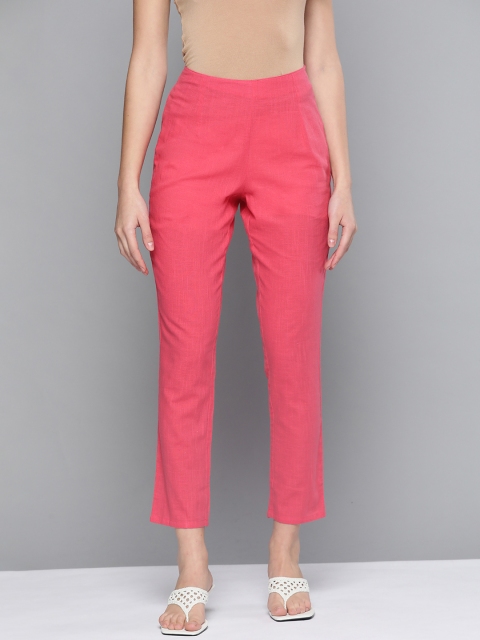 

HERE&NOW Women Pink Pure Cotton Solid Cigerette Trousers