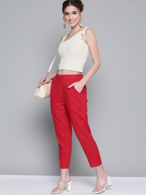 

HERE&NOW Women Red Pure Cotton Trousers