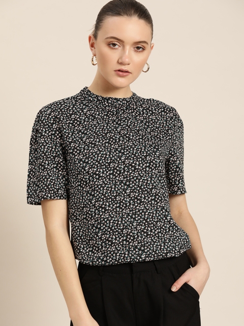 

her by invictus Black & White Ditsy Floral Print Regular Top