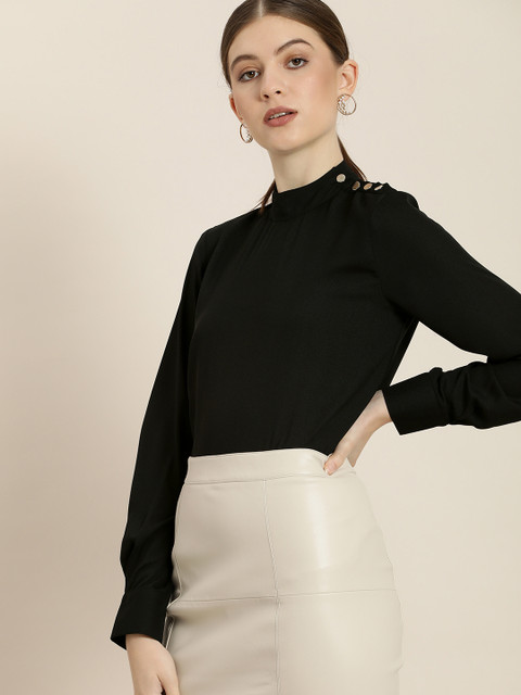 

her by invictus Black Solid High Neck Regular Top