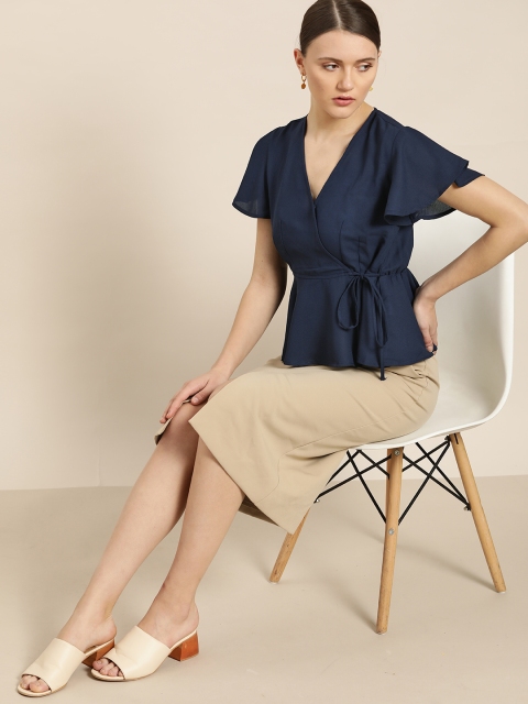 

her by invictus Navy Blue Solid Wrap Top