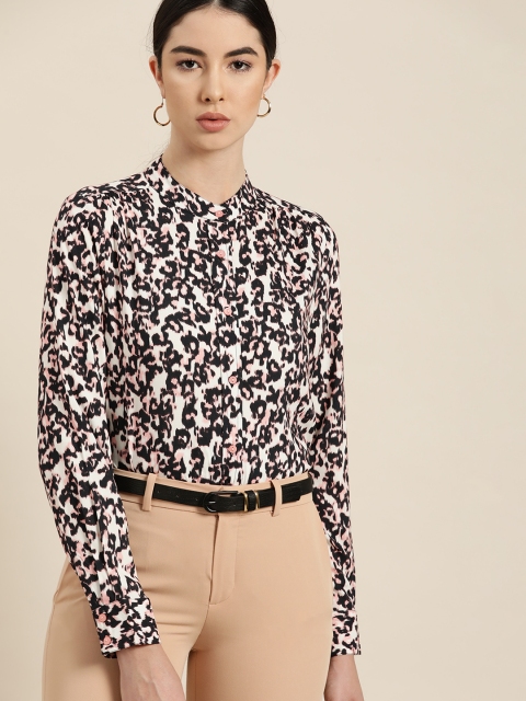 

her by invictus Women White & Black Printed Formal Shirt