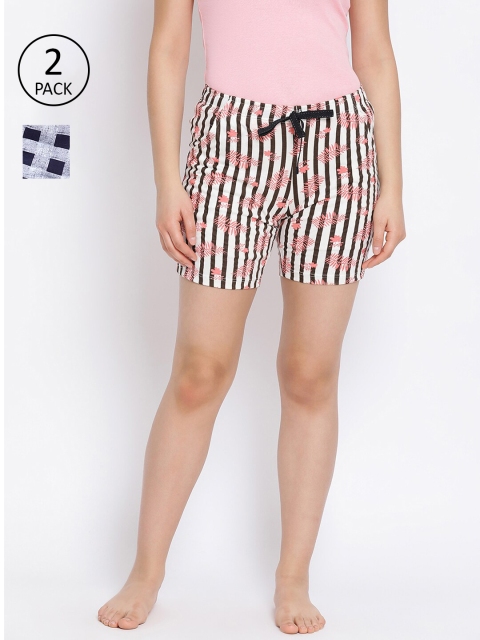 

LYRA Women Pack of 2 Black & Grey Printed Lounge Shorts